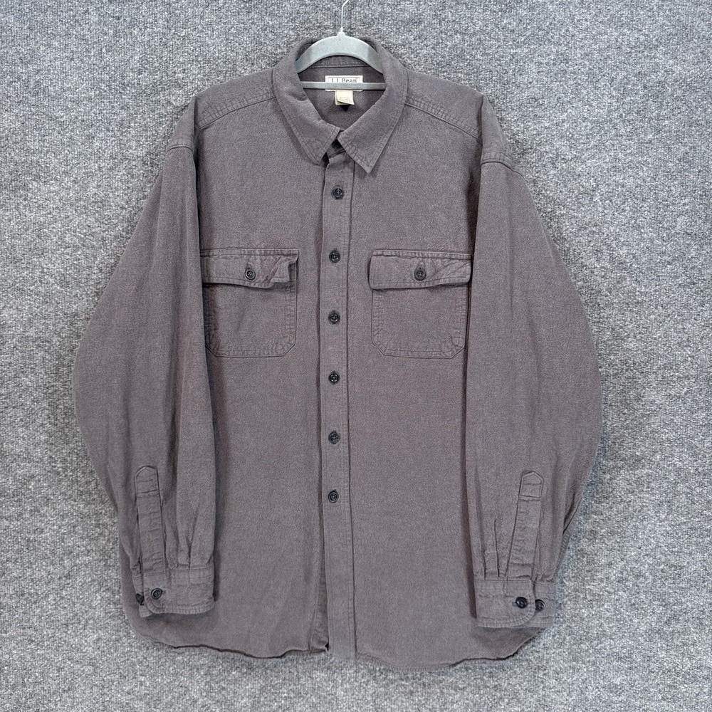 LL Bean Chamois Cloth Shirt Mens XL Gray Long Sleeve Heavy Cotton Flannel Rugged